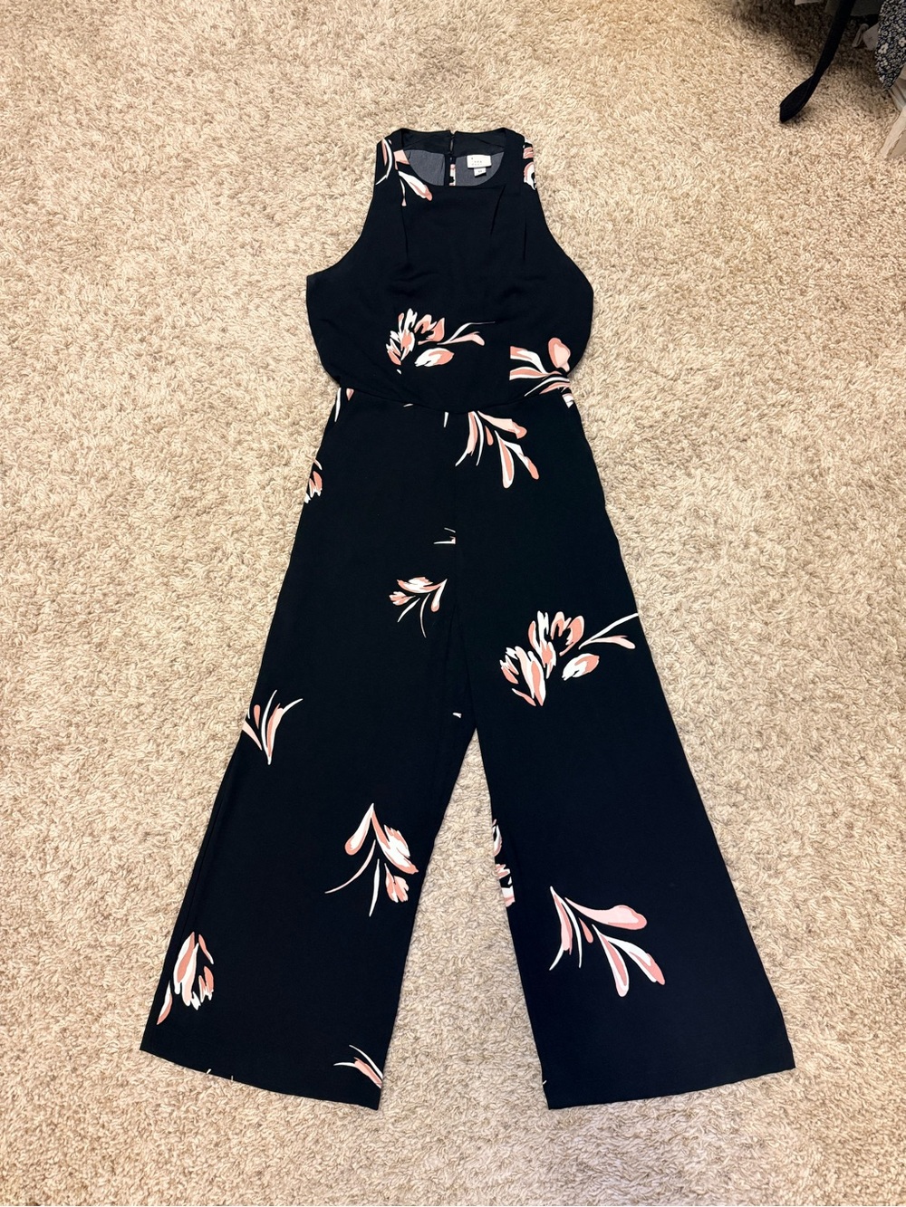 A New Day Black Floral Wide-Leg Sleeveless Jumpsuit